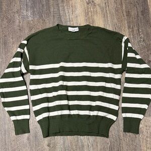 Classic Olive & White Stripe Crewneck Sweater - Autumn Skye